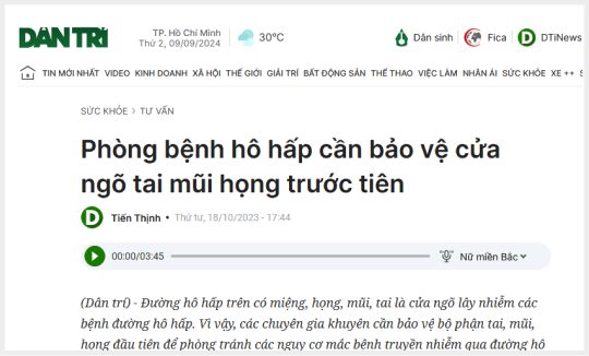 [Báo Dân trí] Phòng bệnh hô hấp cần bảo vệ cửa ngõ tai mũi họng trước tiên