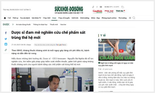 [Báo Sức khỏe & Đời sống] Dược sĩ đam mê nghiên cứu chế phẩm sát trùng thế hệ mới